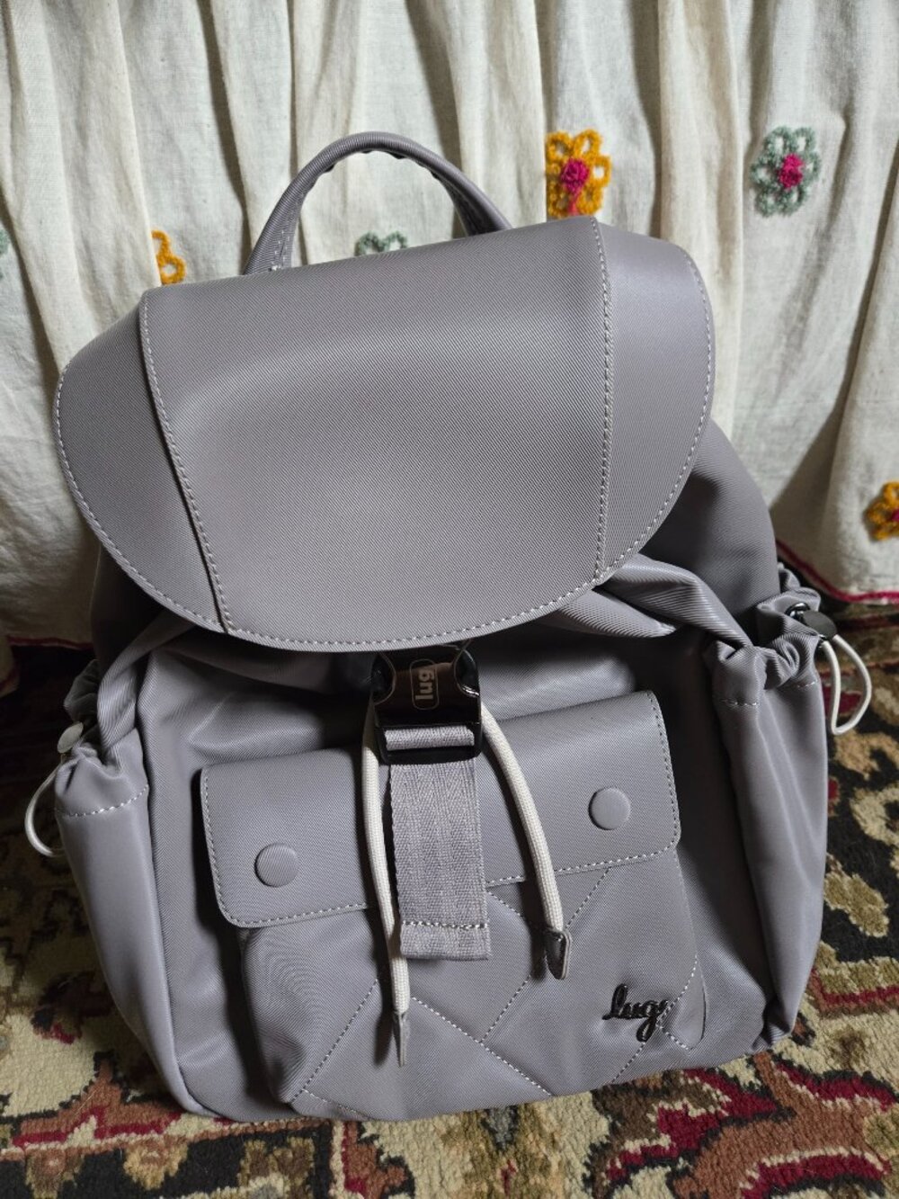 Wiffle satin luxe VL (vegan leather) backpack in pearl color